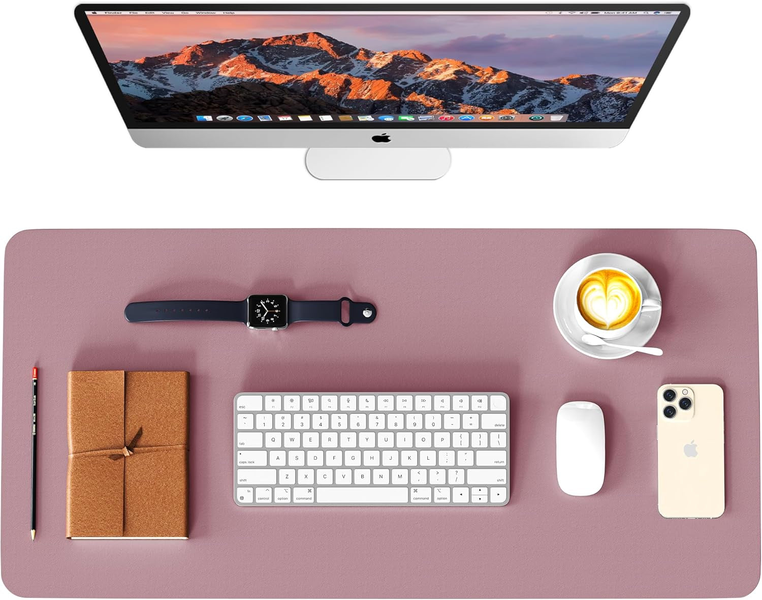 Dual Sided Leather Desk Pad (31.5 X 15.7"), Office Waterproof Desk Mat, PU Mouse Pad, Desk Protector Cover, Desk Writing Mat for Office/Home/Work/Cubicle (Purple/Pink)