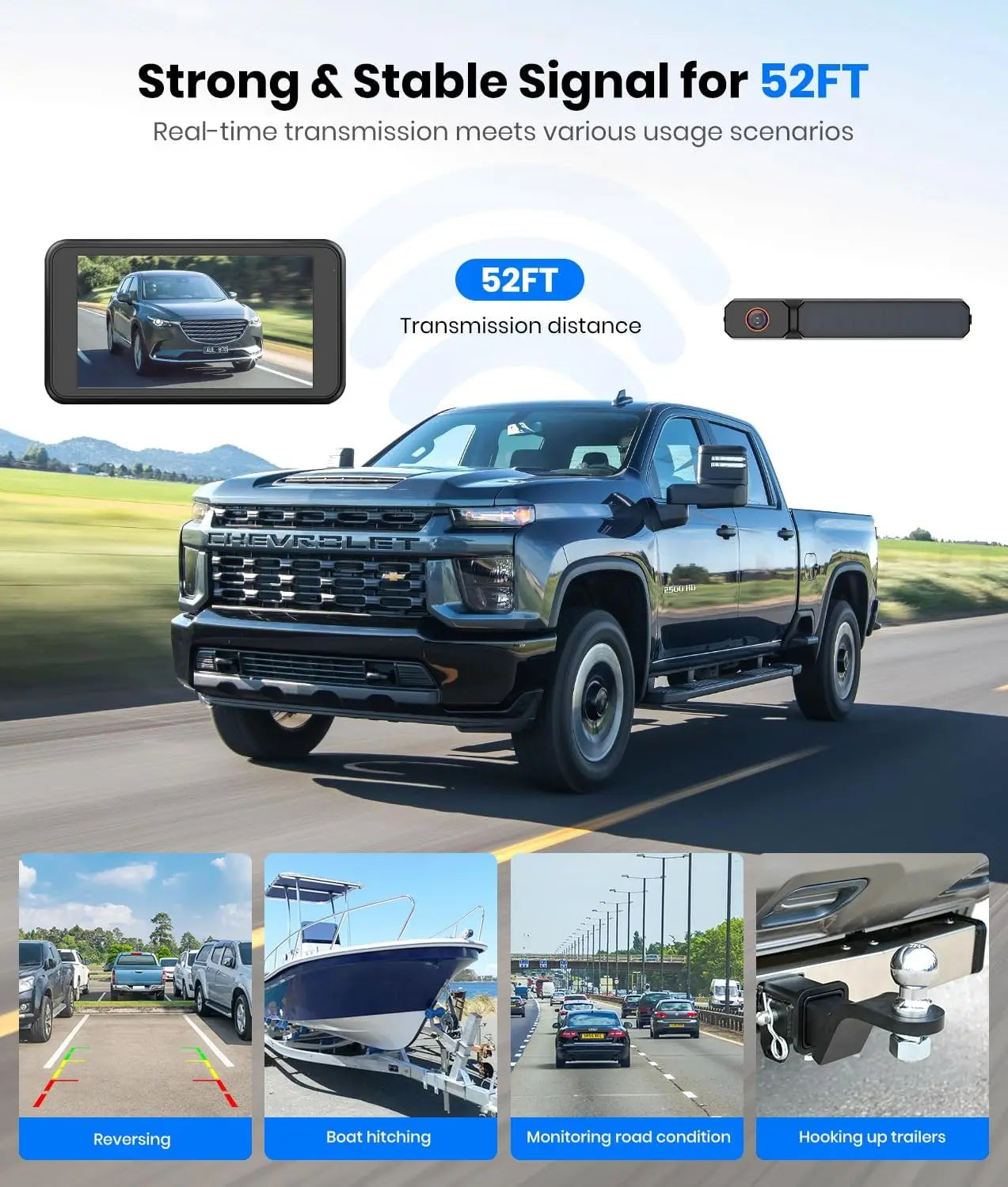 Solar Wireless Backup Camera with 5" 1080P Monitor: 5000mAh Battery, Easy DIY Install & Split Screen for Cars, Vans, SUVs