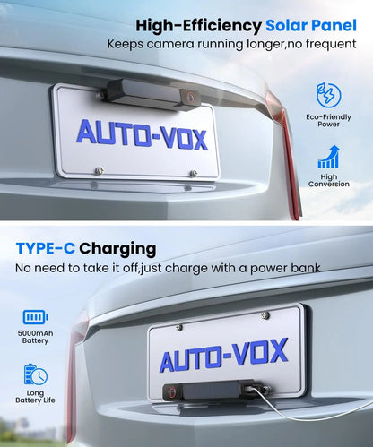 Solar Wireless Backup Camera with 5" 1080P Monitor: 5000mAh Battery, Easy DIY Install & Split Screen for Cars, Vans, SUVs