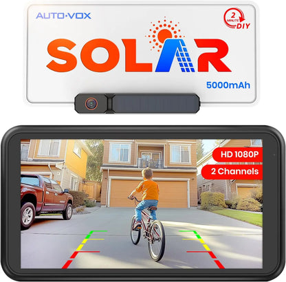 Solar Wireless Backup Camera with 5" 1080P Monitor: 5000mAh Battery, Easy DIY Install & Split Screen for Cars, Vans, SUVs
