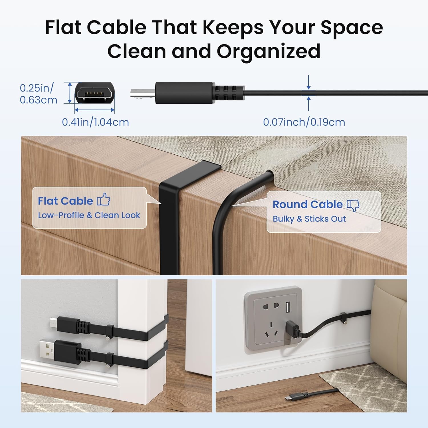 Micro USB Power Cable 30 FT (2 Pack),Flat Micro USB Charging Power Cord,Charger for Wyze Cam V3 Pan,Yi Cam,Nest Cam,Blink Mini XT XT2 Outdoor 3Rd Gen Camera,Arlo Q,Zmodo,Xbox One Controller,25